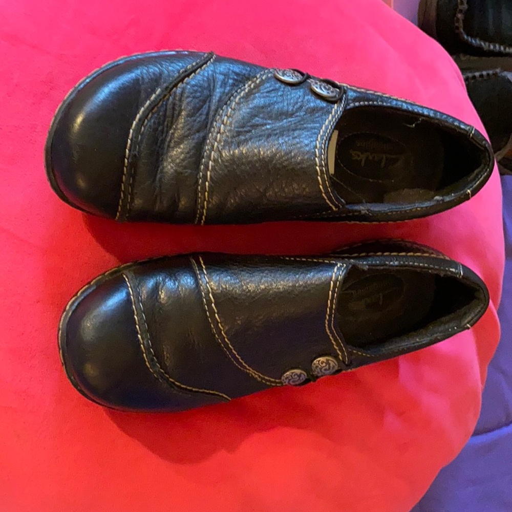 COPY - Clarks brown leather slip on with button sides. not sold